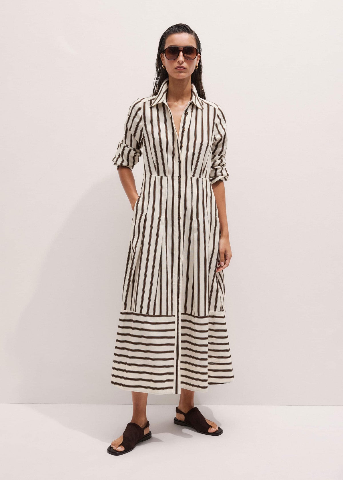 Cream Spring Stripe Maxi Dress + Belt | ME+EM