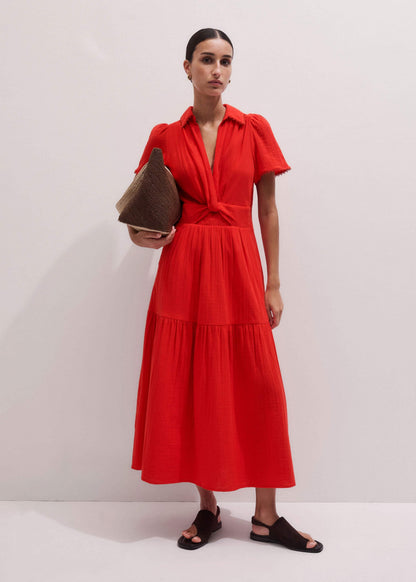 Red Cheesecloth Twist Detail Fit + Flare Maxi Dress | ME+EM