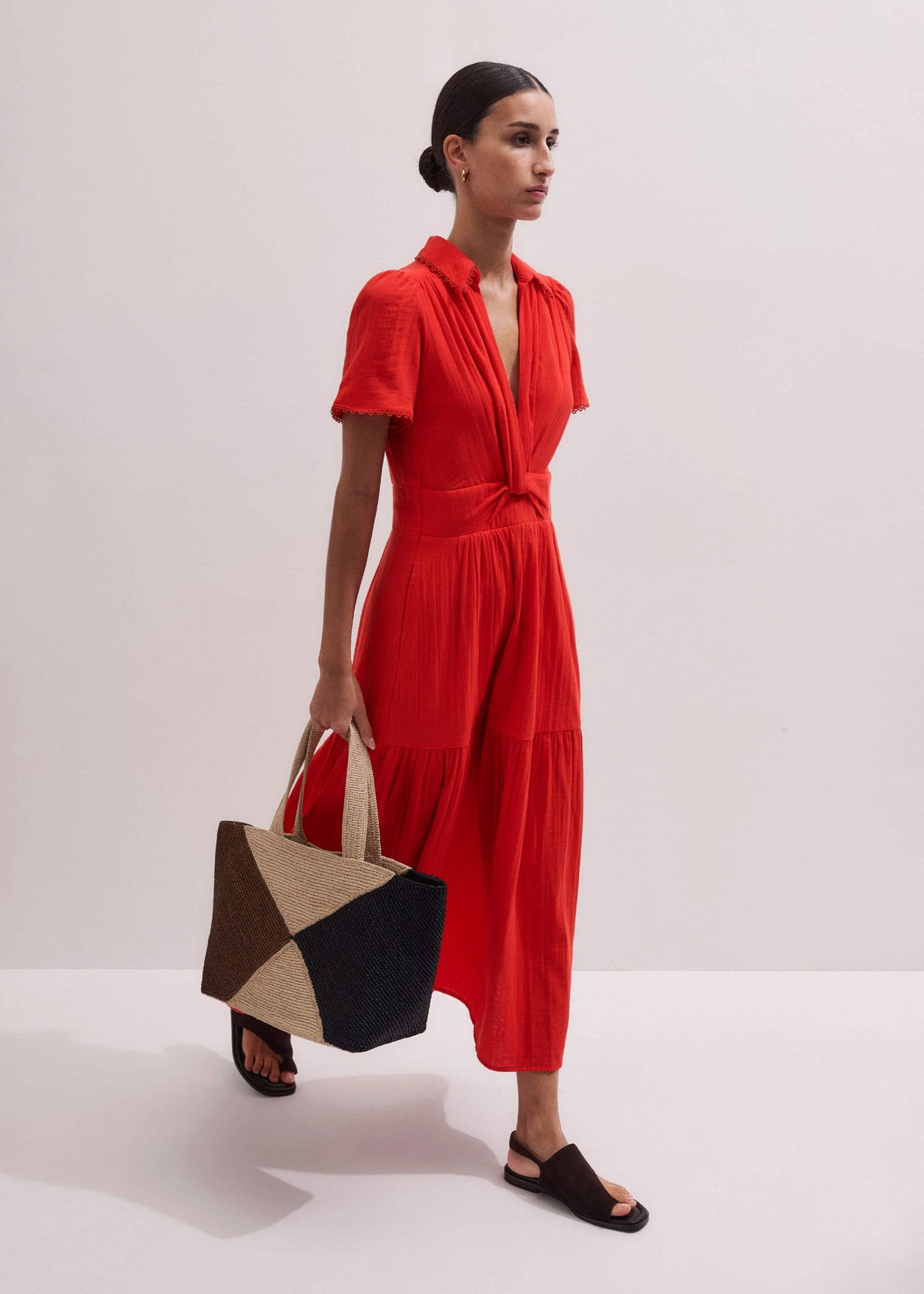 Red Cheesecloth Twist Detail Fit + Flare Maxi Dress | ME+EM