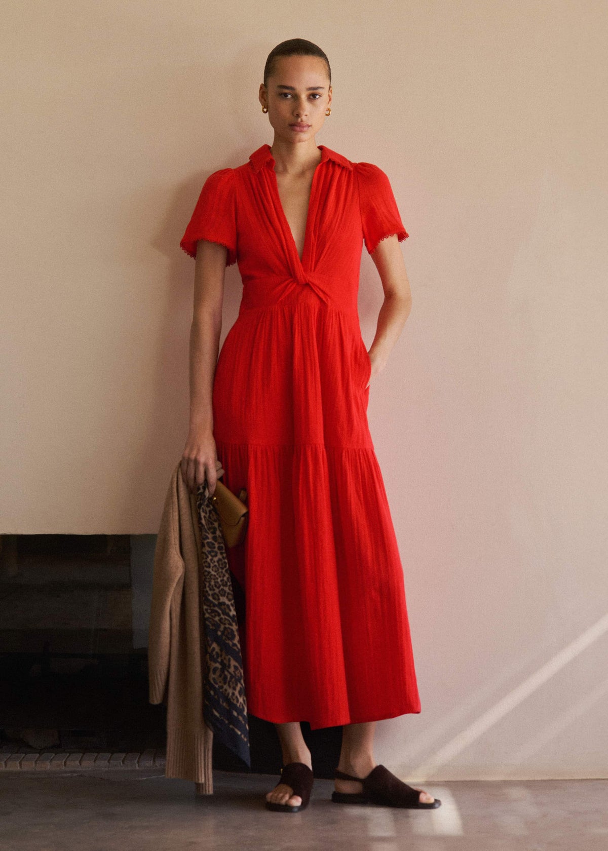 Red Cheesecloth Twist Detail Fit + Flare Maxi Dress | ME+EM