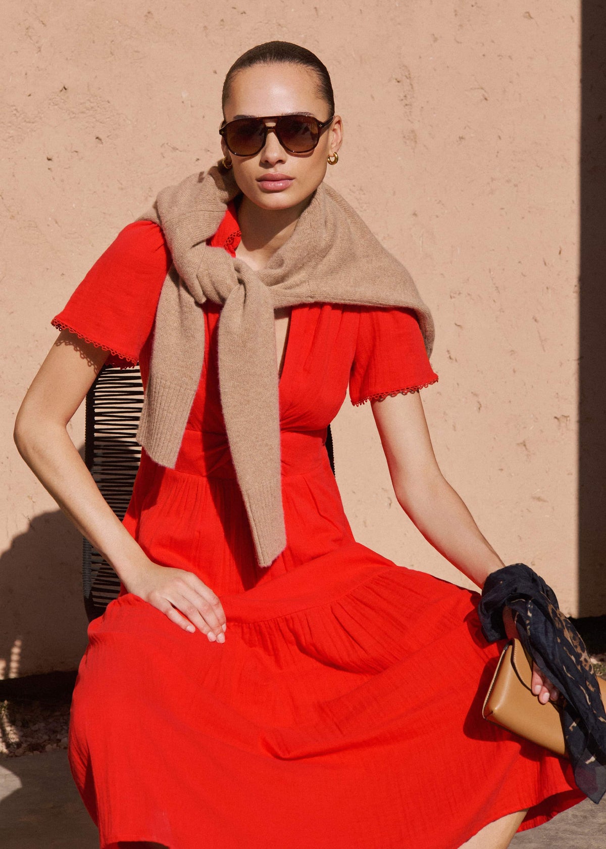Red Cheesecloth Twist Detail Fit + Flare Maxi Dress | ME+EM