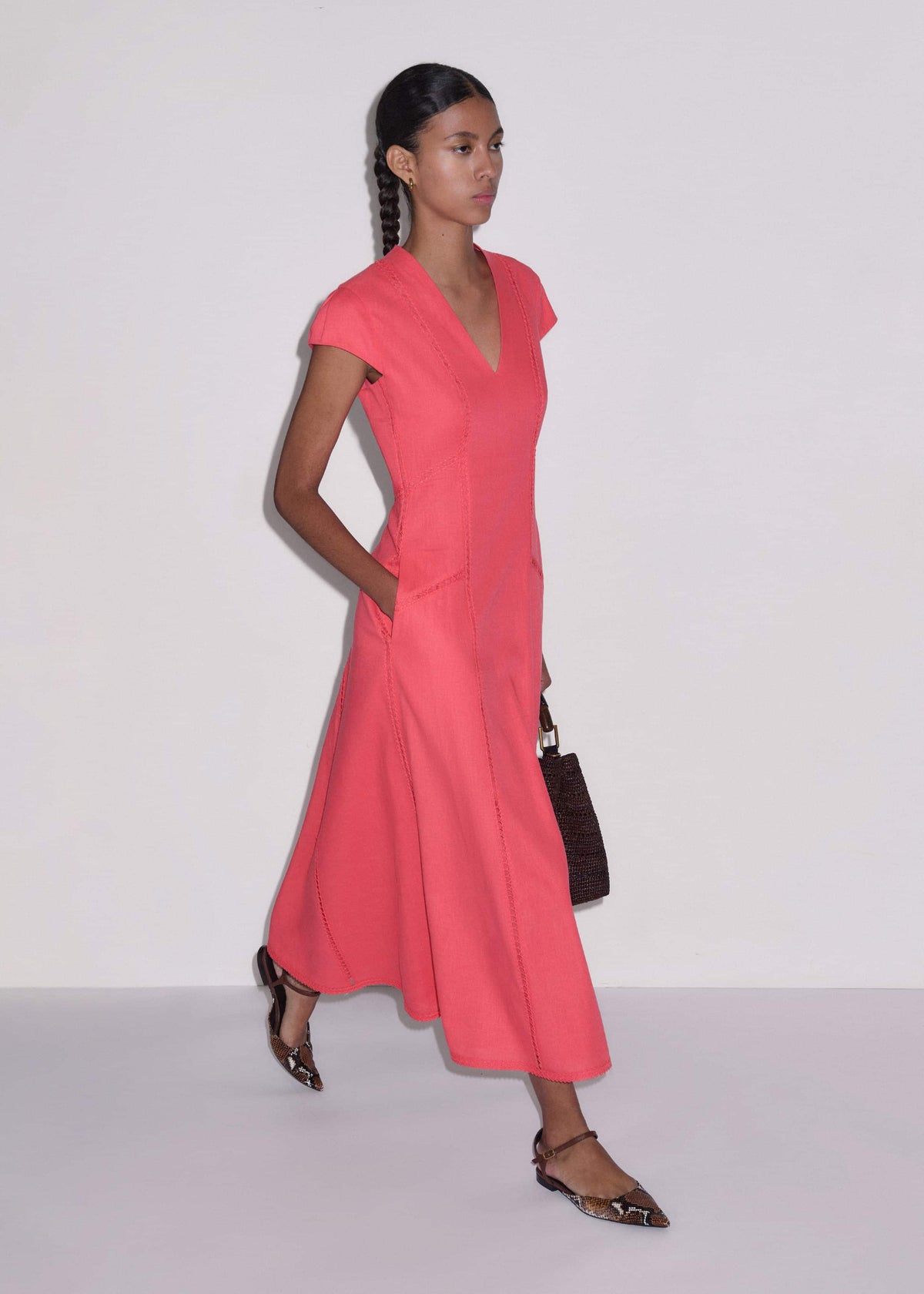 Pink Crease-Less Linen Embroidered Maxi Dress | ME+EM