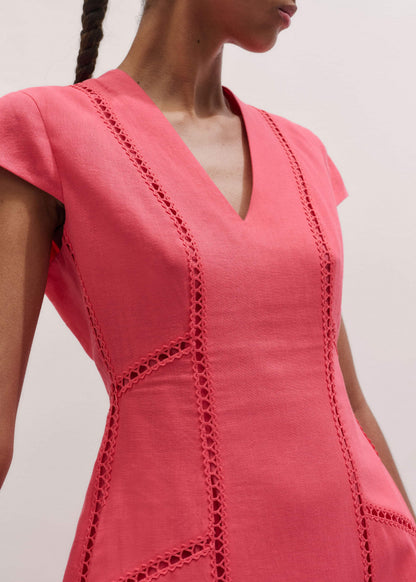 Pink Crease-Less Linen Embroidered Maxi Dress | ME+EM