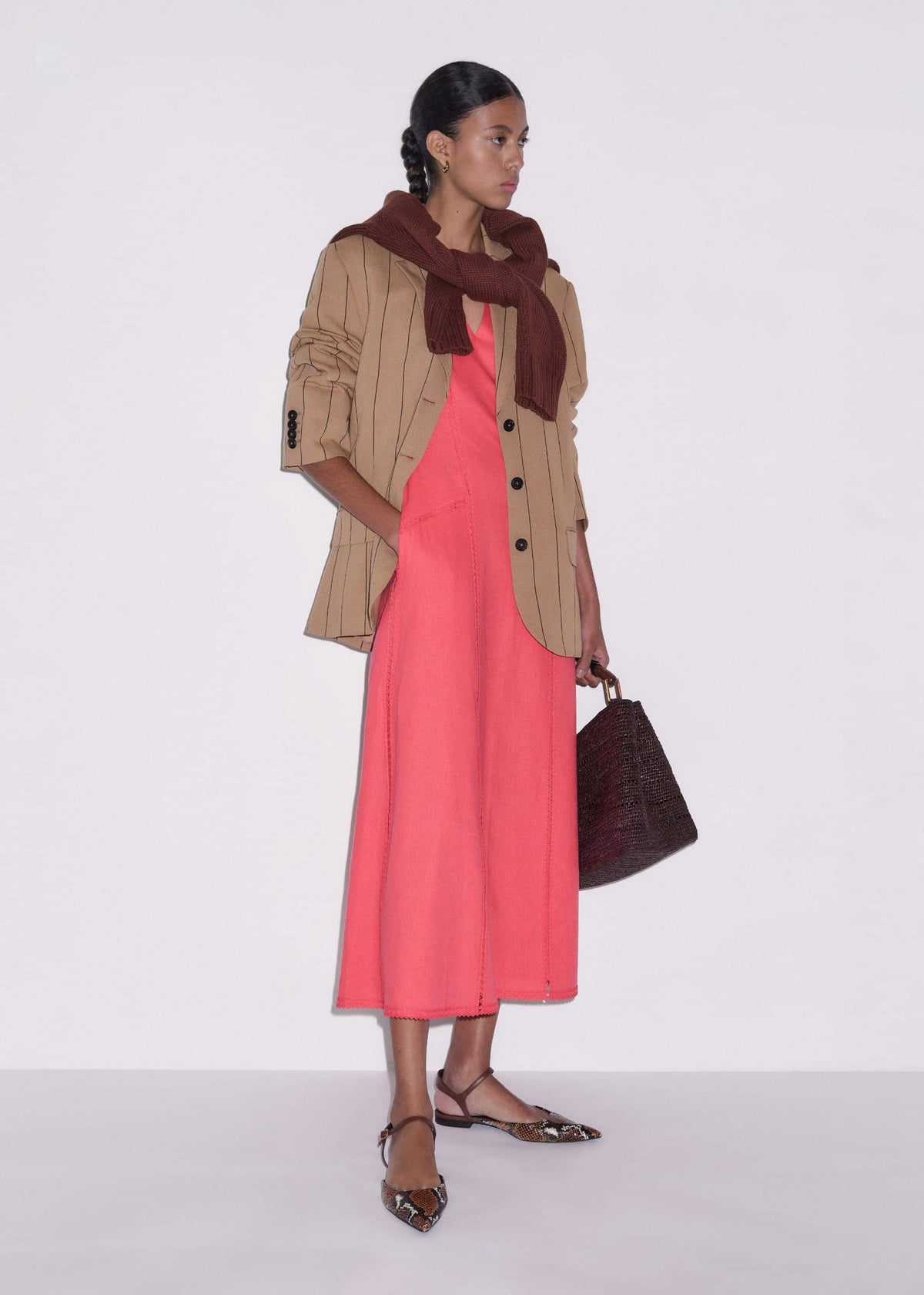 Pink Crease-Less Linen Embroidered Maxi Dress | ME+EM