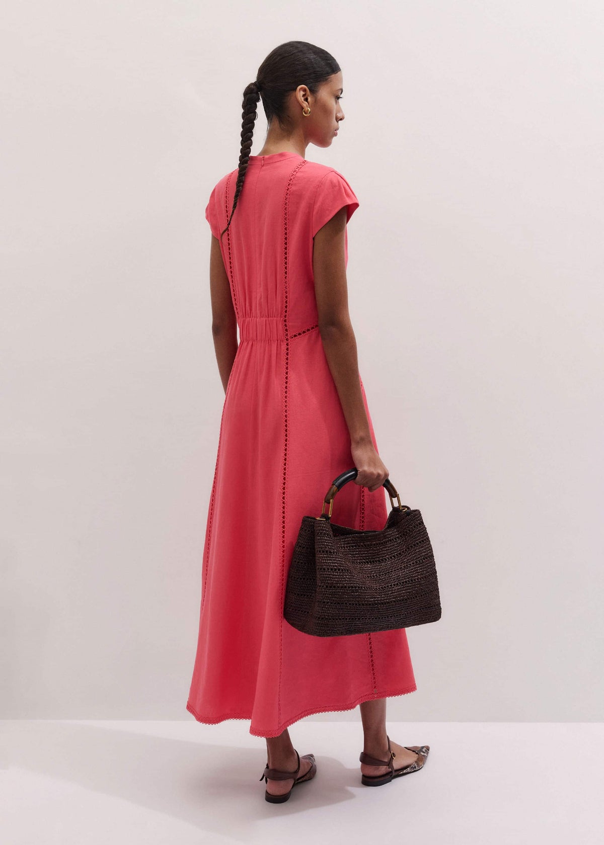Pink Crease-Less Linen Embroidered Maxi Dress | ME+EM