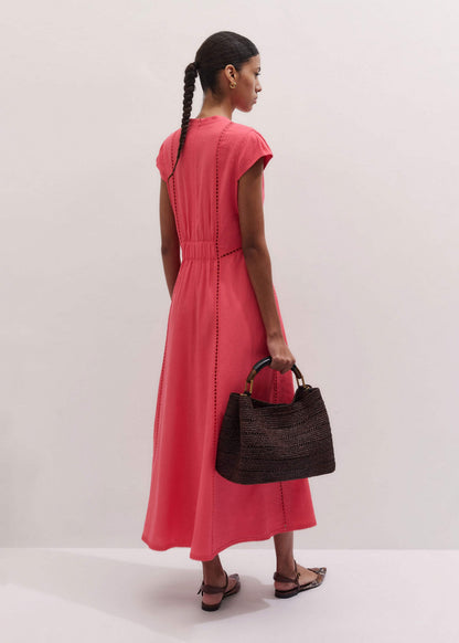 Pink Crease-Less Linen Embroidered Maxi Dress | ME+EM