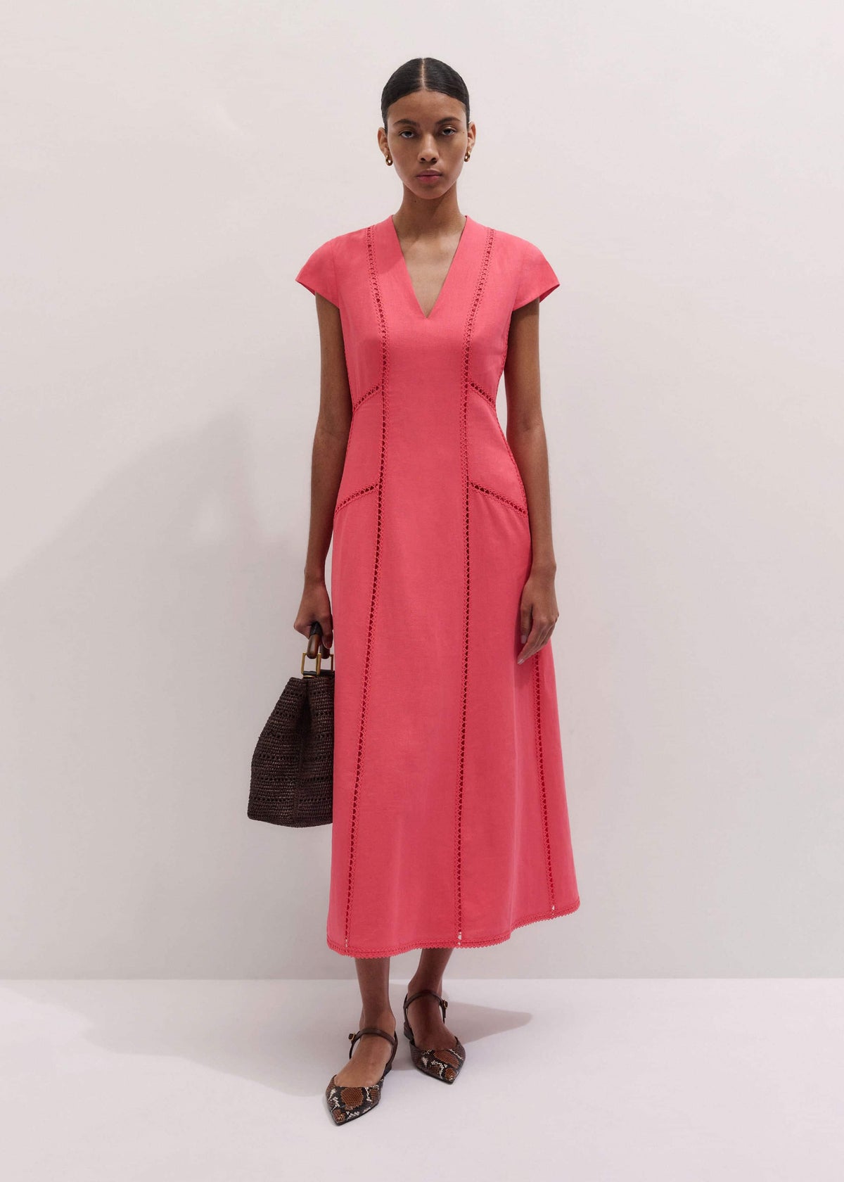 Pink Crease-Less Linen Embroidered Maxi Dress | ME+EM