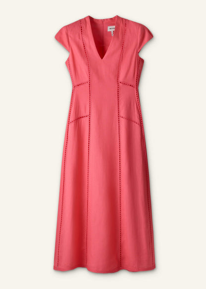 Pink Crease-Less Linen Embroidered Maxi Dress | ME+EM