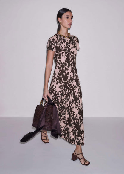 Pink Speckled Bloom Print Contour Maxi Dress | ME+EM