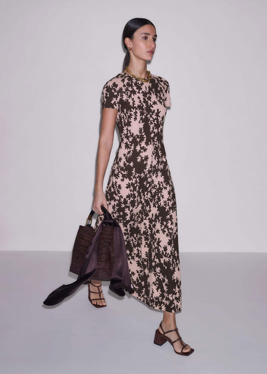 Pink Speckled Bloom Print Contour Maxi Dress | ME+EM