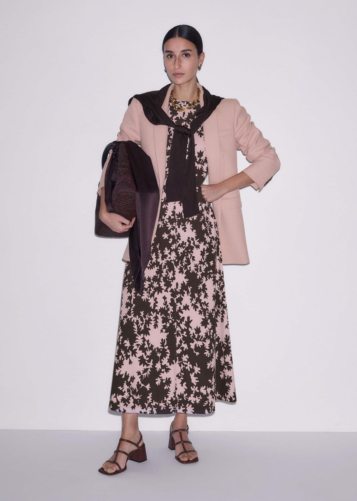 Pink Speckled Bloom Print Contour Maxi Dress | ME+EM