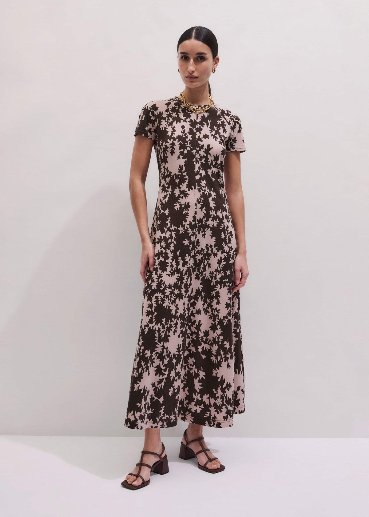 Pink Speckled Bloom Print Contour Maxi Dress | ME+EM