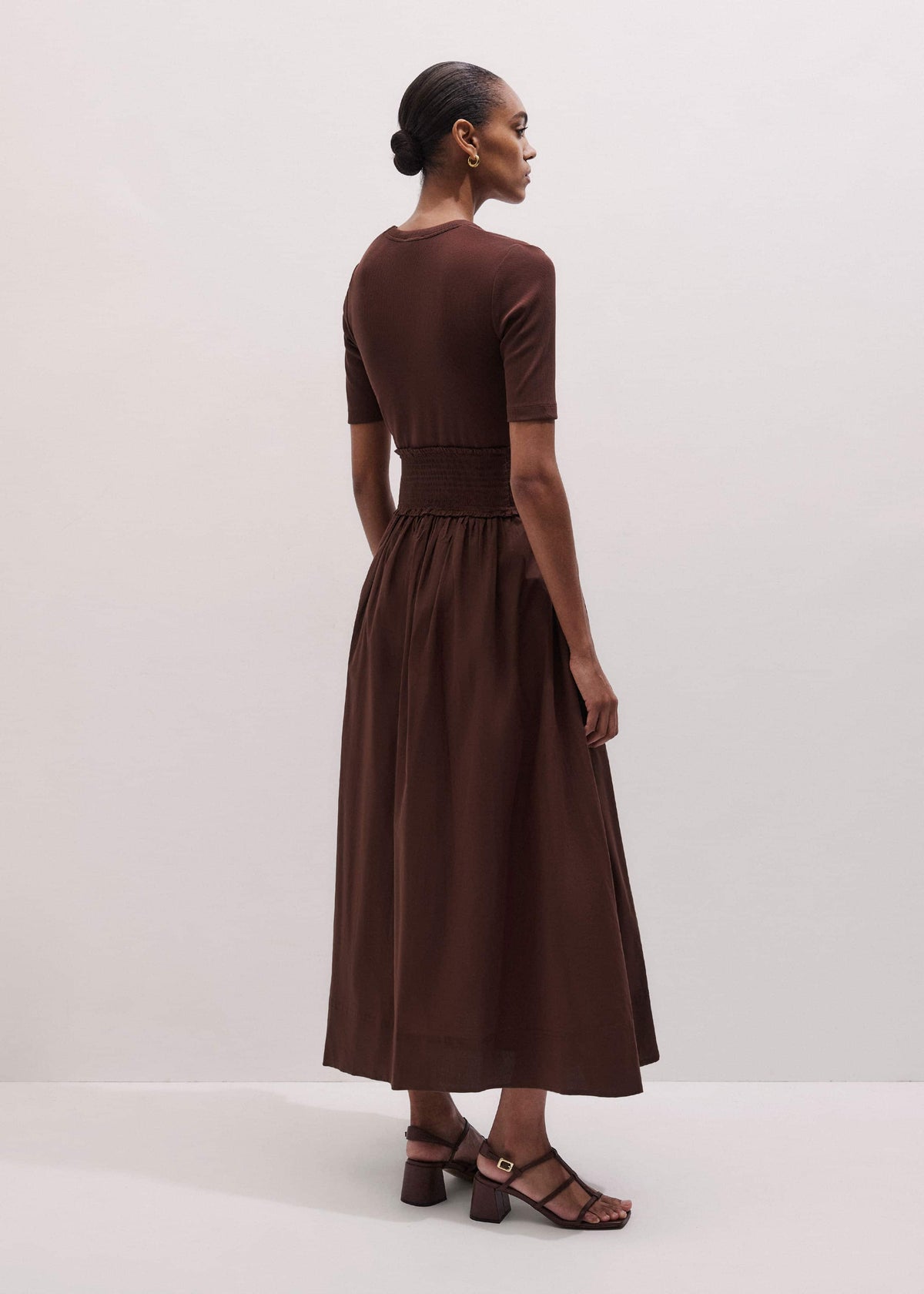 Cinnamon V-Neck Smocked Skirt Mixed Media Maxi Dress | ME+EM