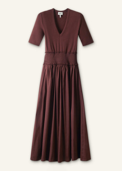 Cinnamon V-Neck Smocked Skirt Mixed Media Maxi Dress | ME+EM