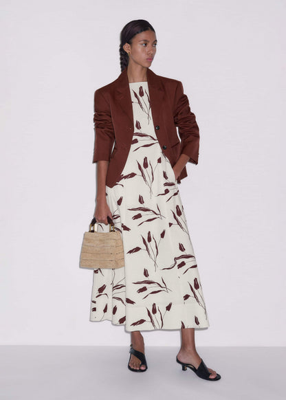 Cream Crease-Less Linen Fit + Flare Maxi Dress | ME+EM