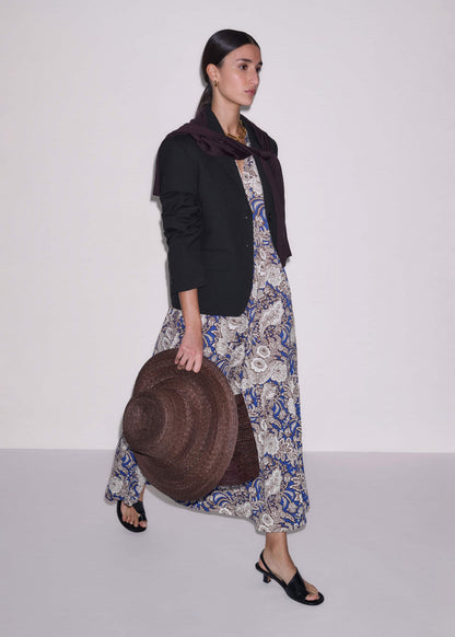 Blue Elaborate Botanical Tiered Maxi Dress | ME+EM