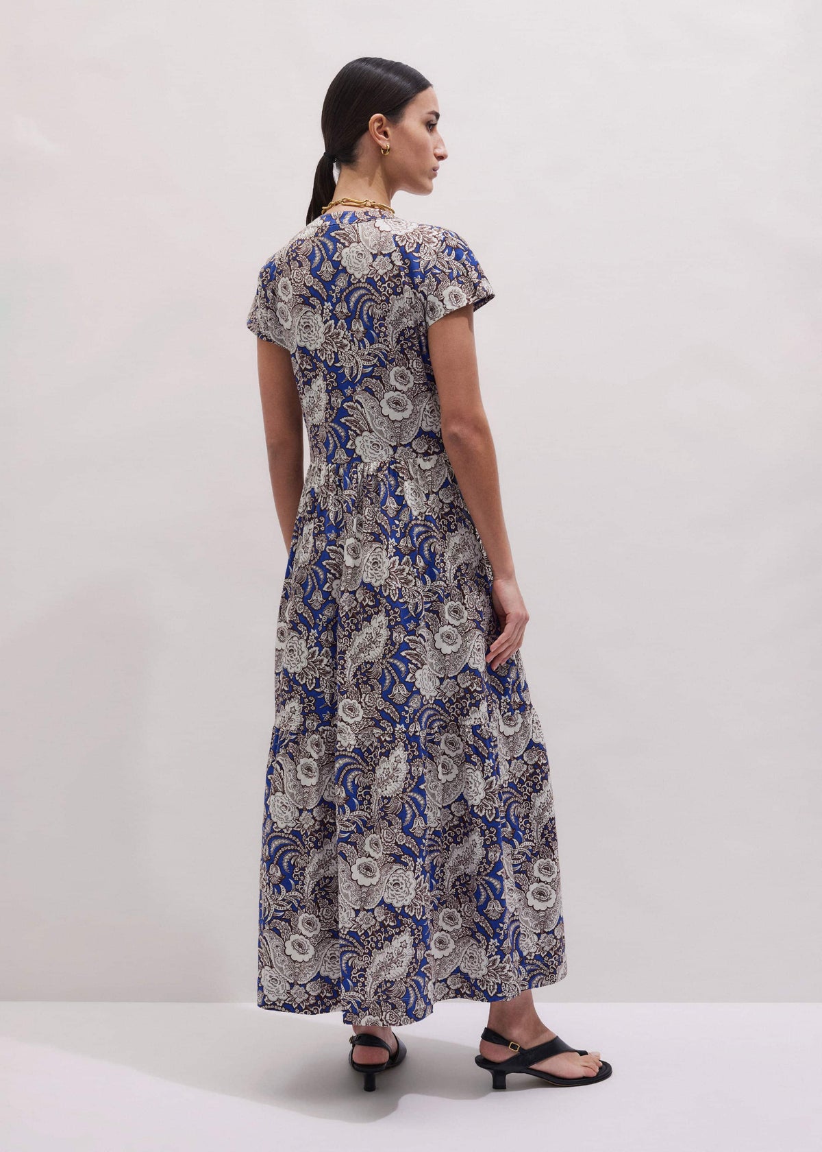Blue Elaborate Botanical Tiered Maxi Dress | ME+EM