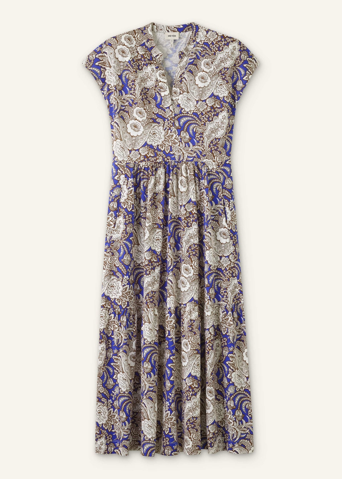 Blue Elaborate Botanical Tiered Maxi Dress | ME+EM