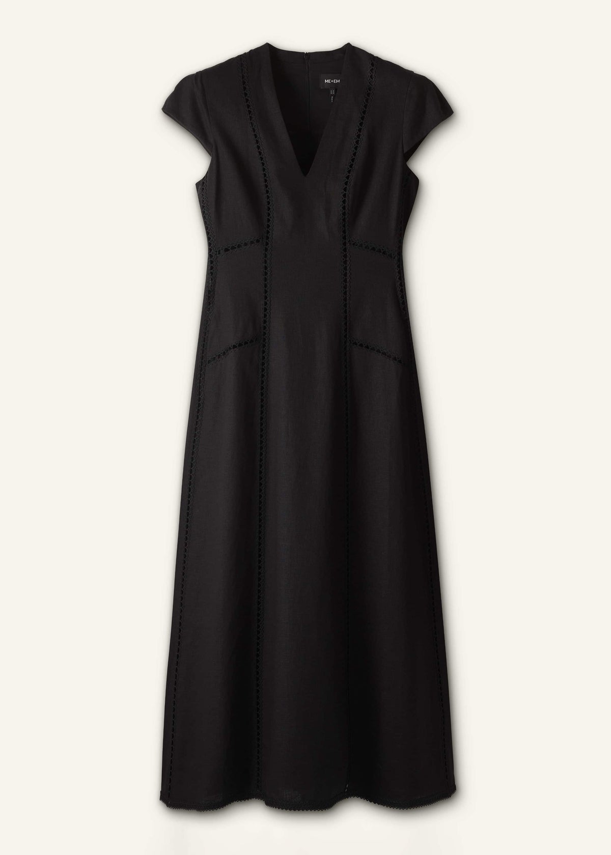 Black Crease-Less Linen Embroidered Maxi Dress | ME+EM