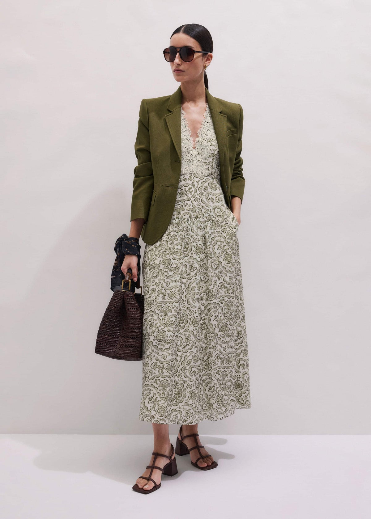 Green Silk Cotton Lace Trim Maxi Dress | ME+EM