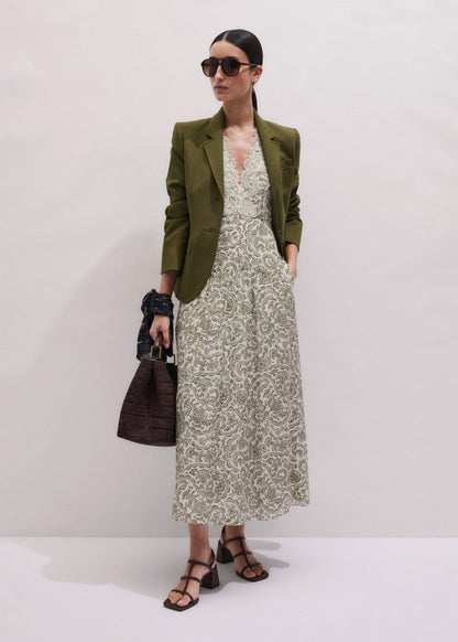 Green Silk Cotton Lace Trim Maxi Dress | ME+EM