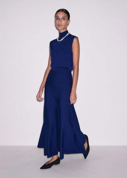Blue High Neck Knit Maxi Dress + Layering Top | ME+EM