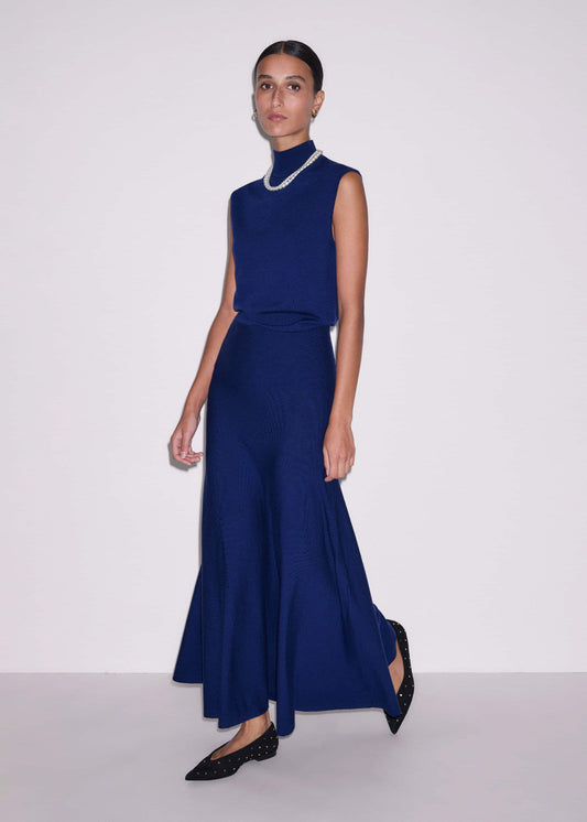 Blue High Neck Knit Maxi Dress + Layering Top | ME+EM