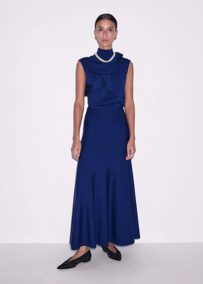 Blue High Neck Knit Maxi Dress + Layering Top | ME+EM