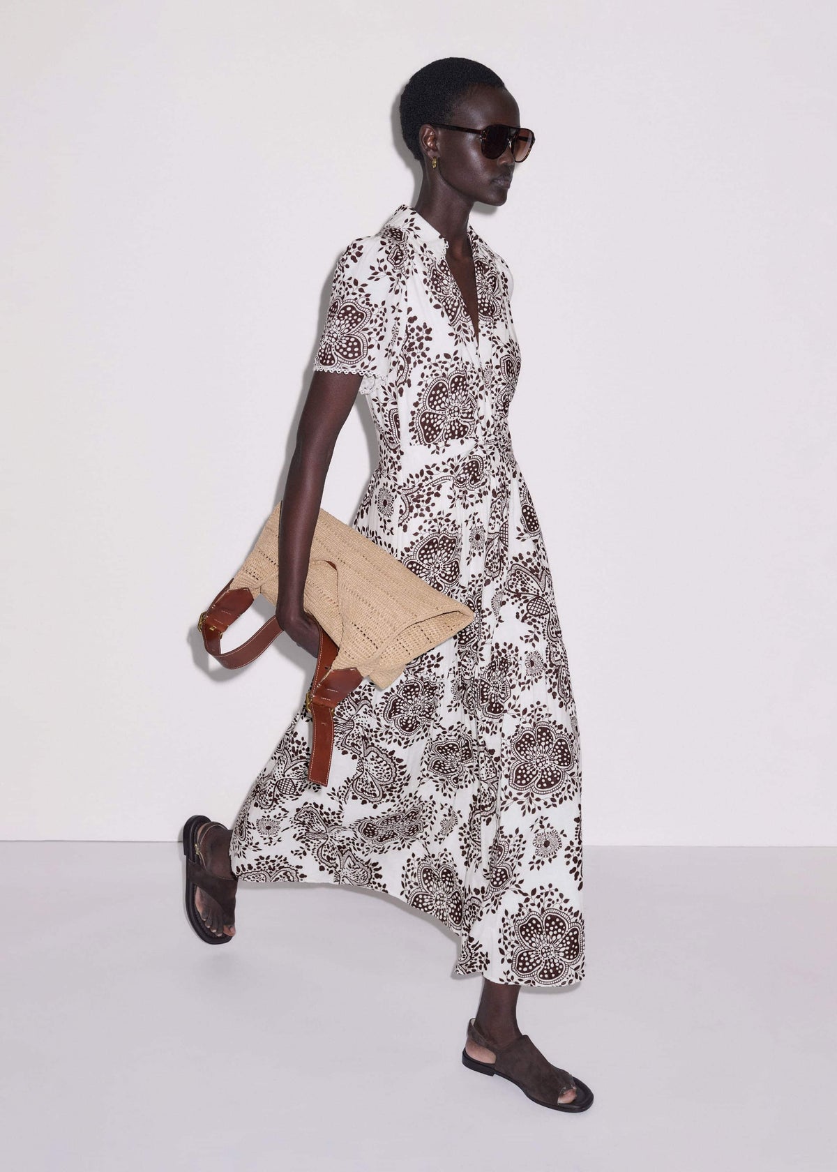 White Cheesecloth In-Full-Bloom Print Maxi Dress + Belt | ME+EM