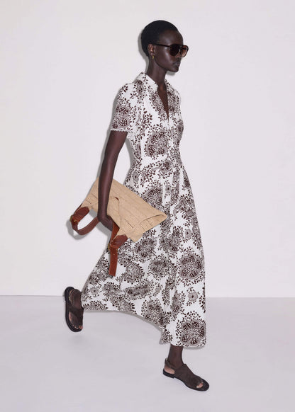 White Cheesecloth In-Full-Bloom Print Maxi Dress + Belt | ME+EM
