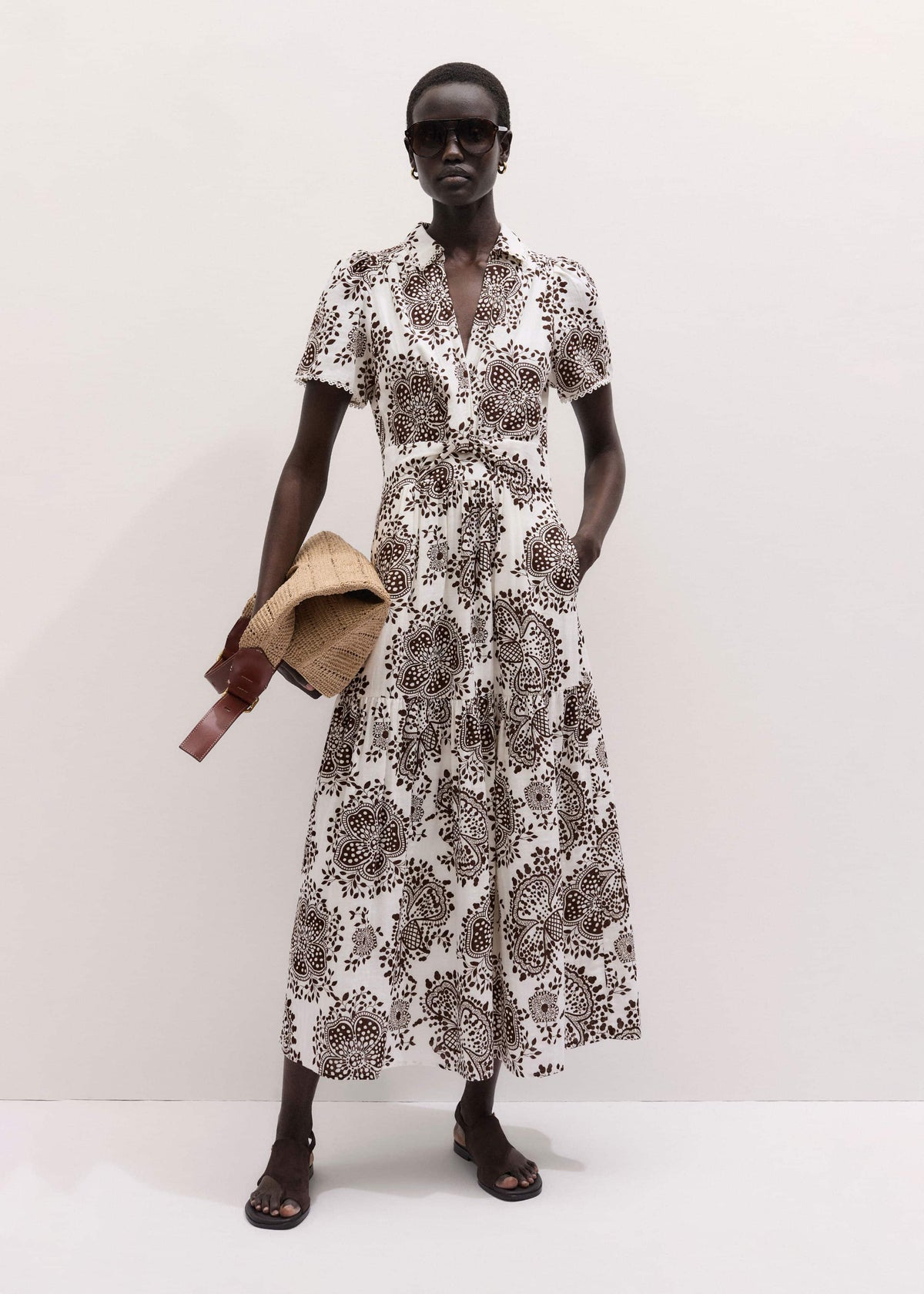 White Cheesecloth In-Full-Bloom Print Maxi Dress + Belt | ME+EM