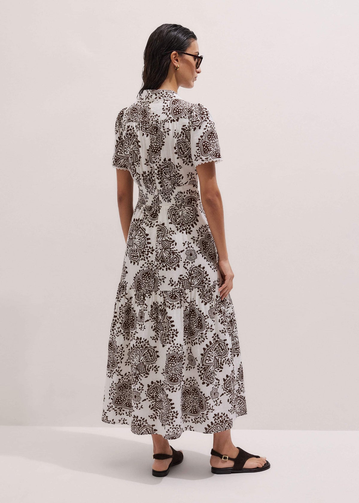 White Cheesecloth In-Full-Bloom Print Maxi Dress + Belt | ME+EM