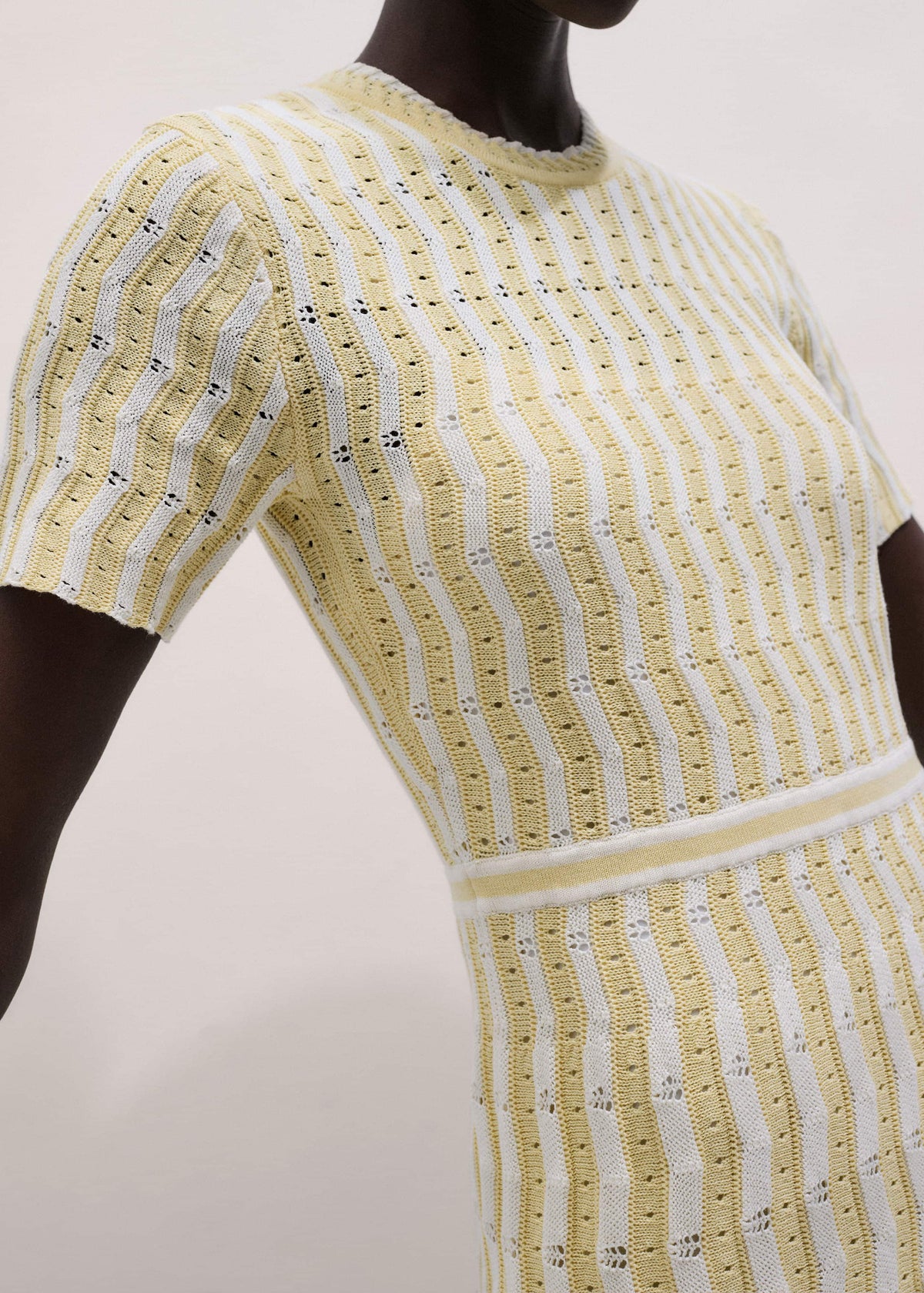 Yellow Textured Pointelle Stripe Knit Maxi Dress | ME+EM