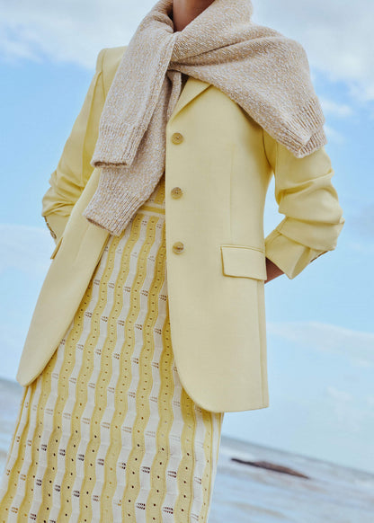 Yellow Textured Pointelle Stripe Knit Maxi Dress | ME+EM