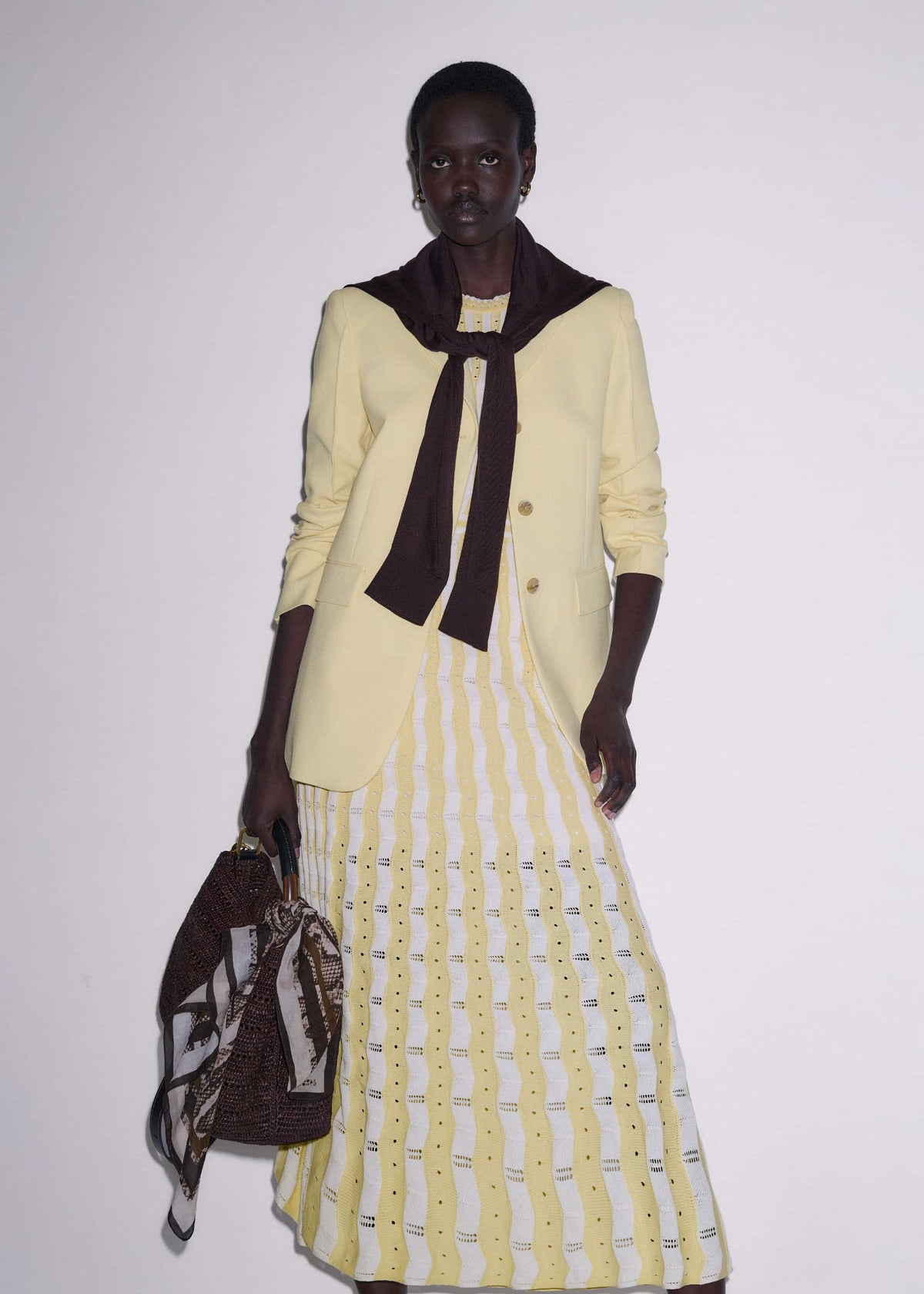 Yellow Textured Pointelle Stripe Knit Maxi Dress | ME+EM