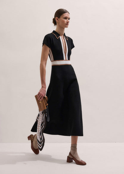 Black Milano Knit Collared Maxi Dress | ME+EM