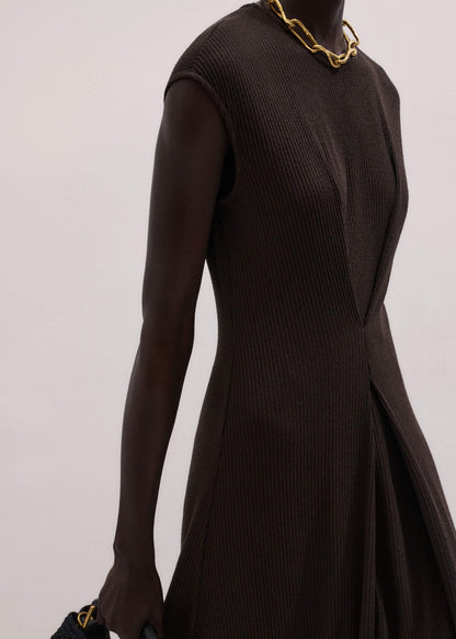Brown Draped Waist Clever Pleat Maxi Dress | ME+EM