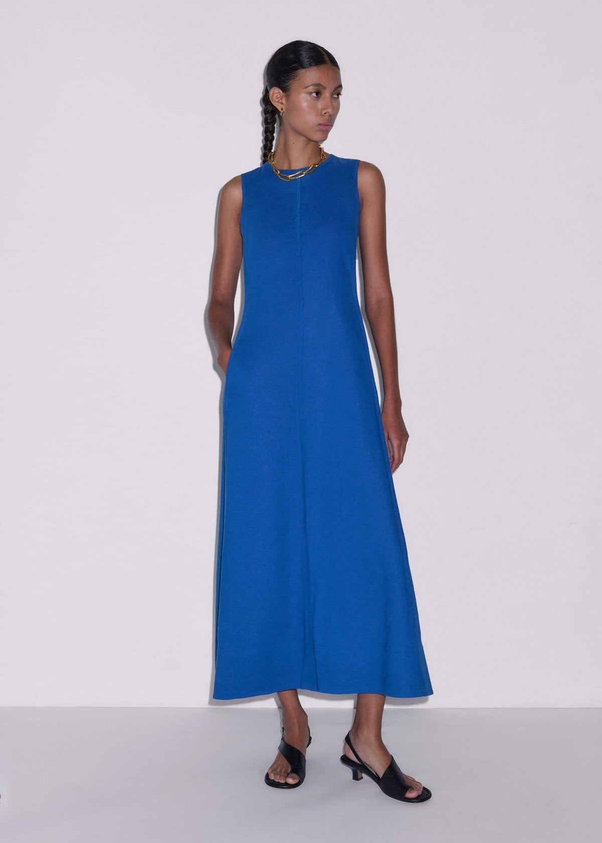 Blue Crease-Less Linen Effortless Maxi Dress | ME+EM