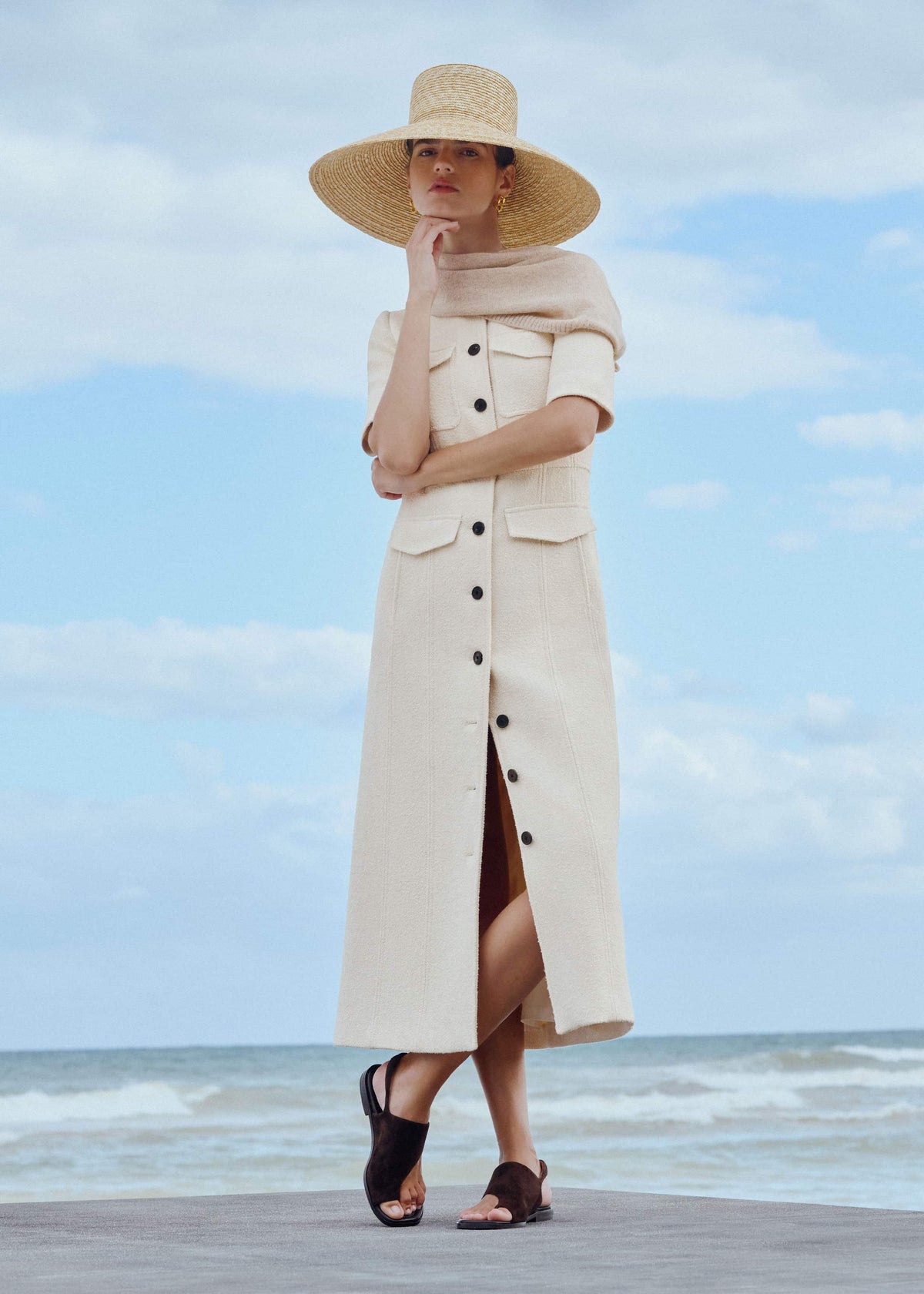Cream Button Front Maxi Dress | ME+EM