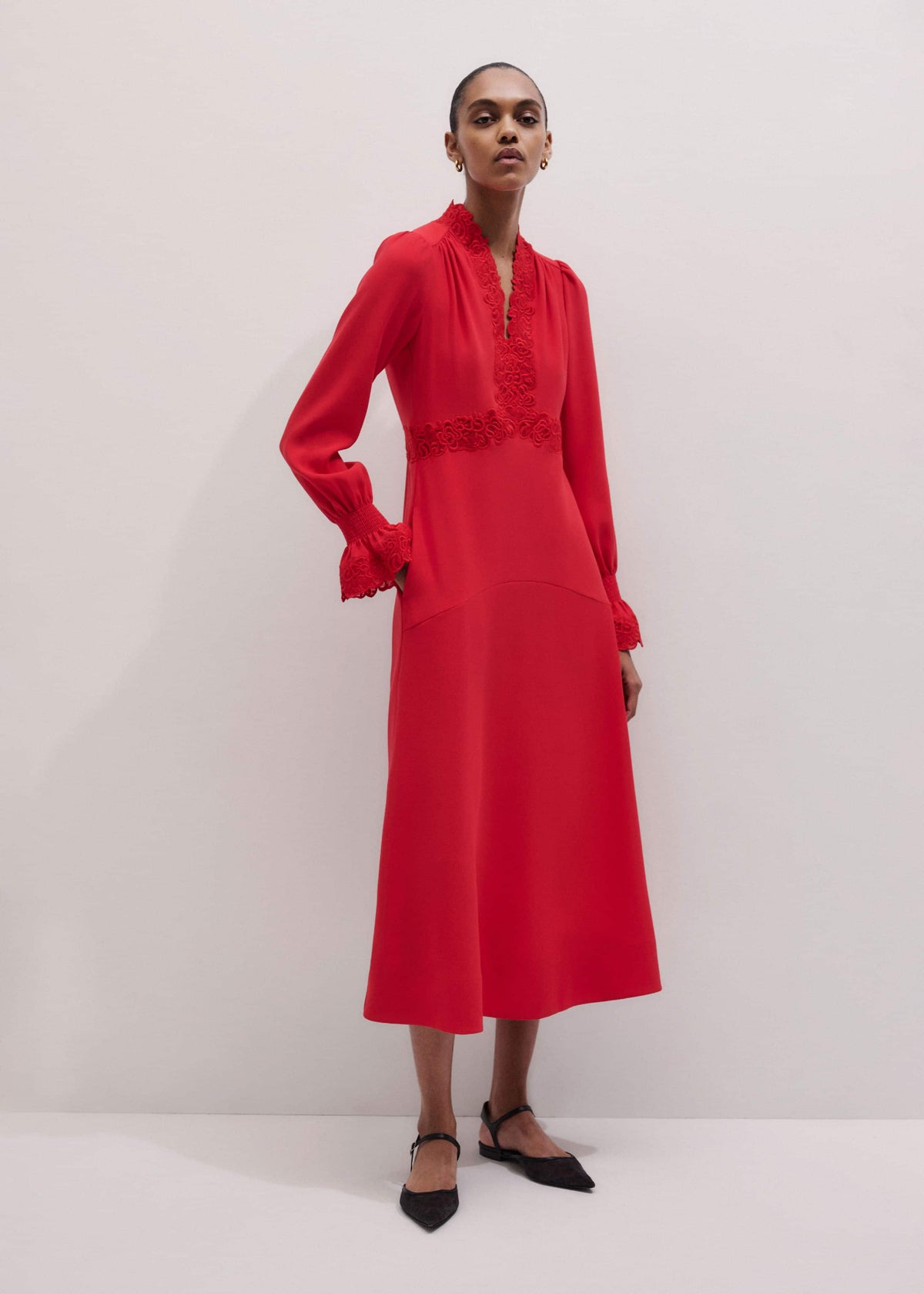 Red Fit + Flare Lace Detail Maxi Dress | ME+EM