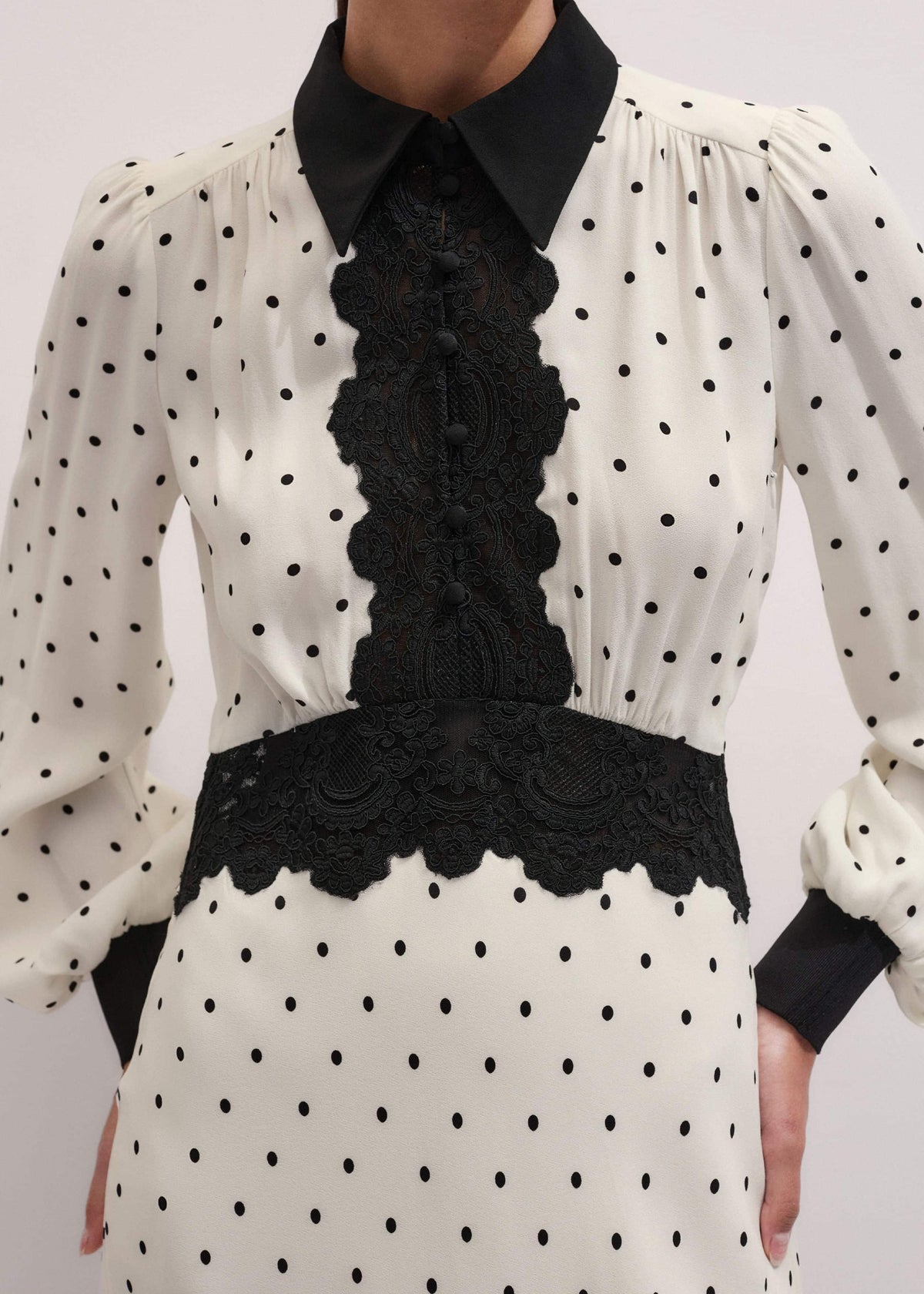 Cream Winter Polka Dot Lace Trim Maxi Dress | ME+EM