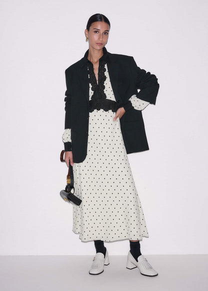 Cream Winter Polka Dot Lace Trim Maxi Dress | ME+EM