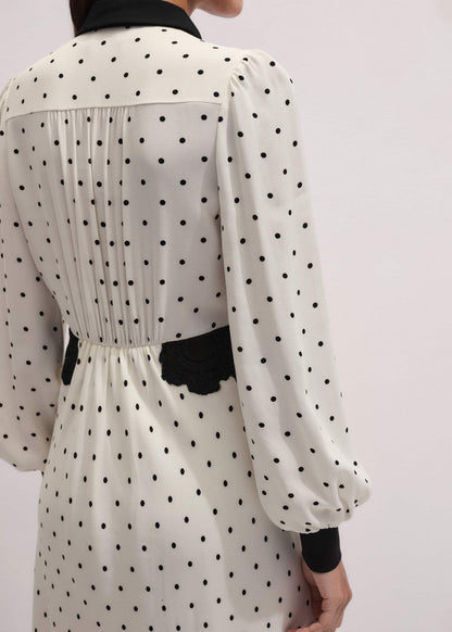 Cream Winter Polka Dot Lace Trim Maxi Dress | ME+EM