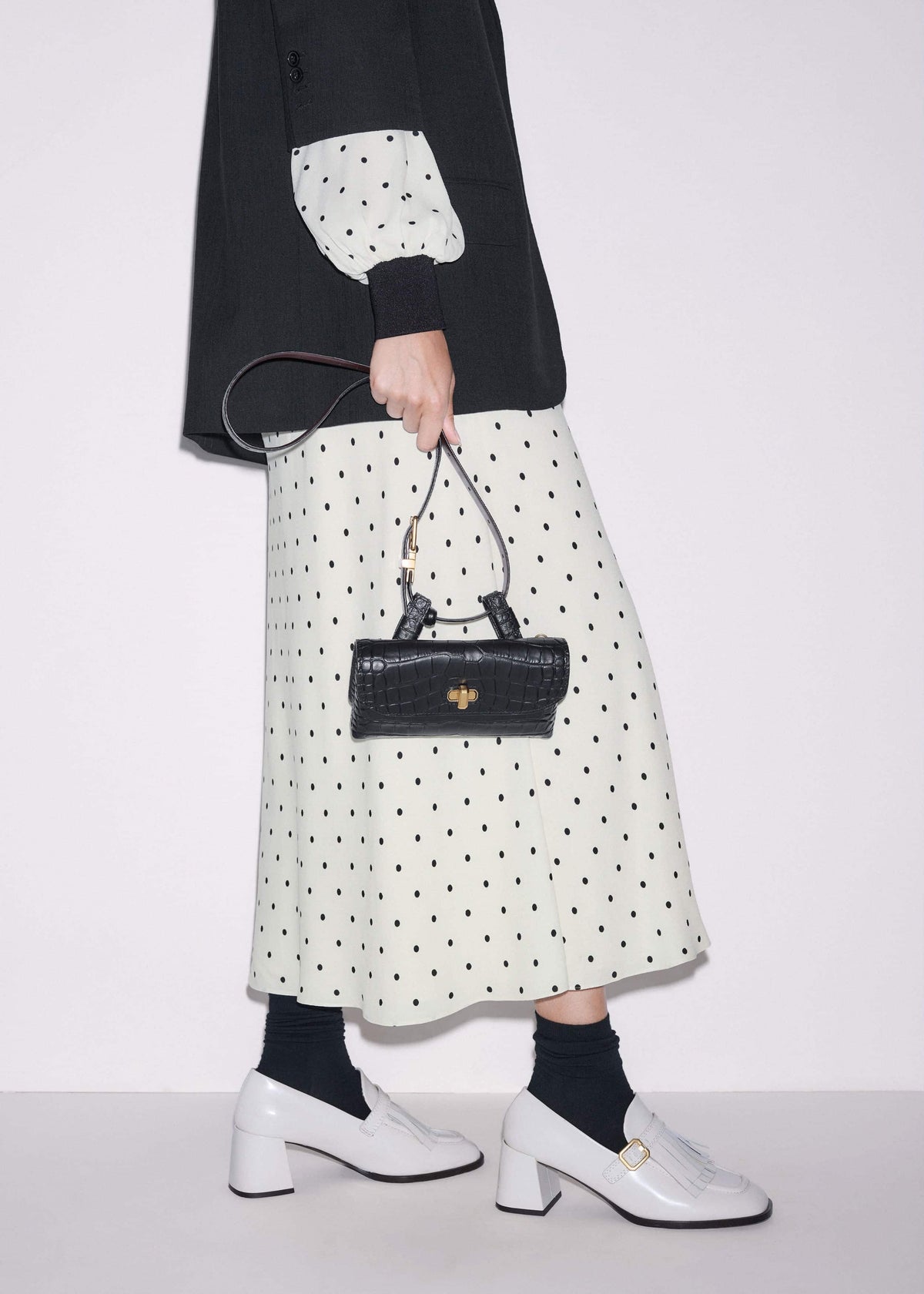 Cream Winter Polka Dot Lace Trim Maxi Dress | ME+EM