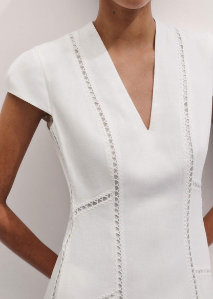 White Crease-Less Linen Embroidered Maxi Dress | ME+EM