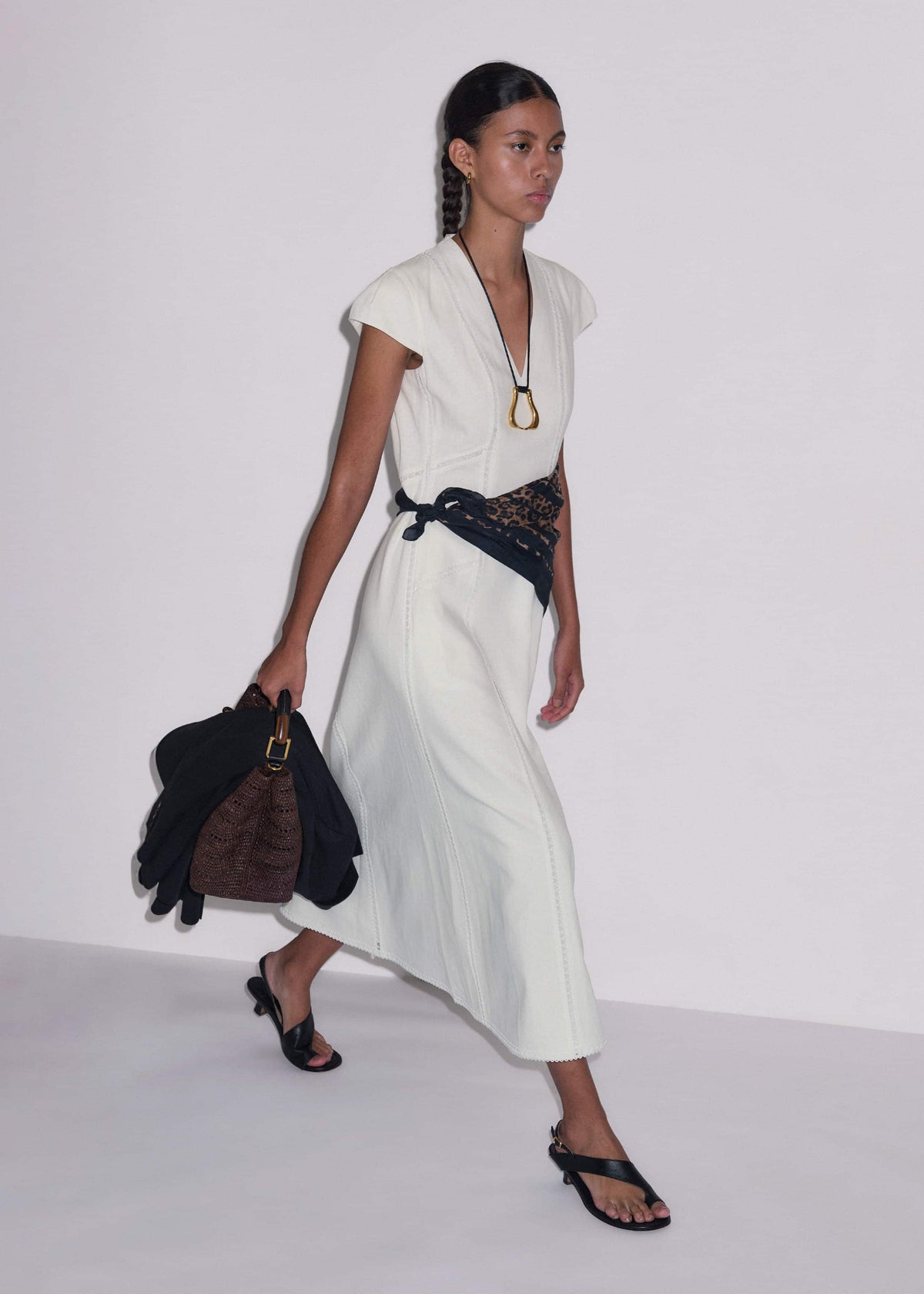 White Crease-Less Linen Embroidered Maxi Dress | ME+EM