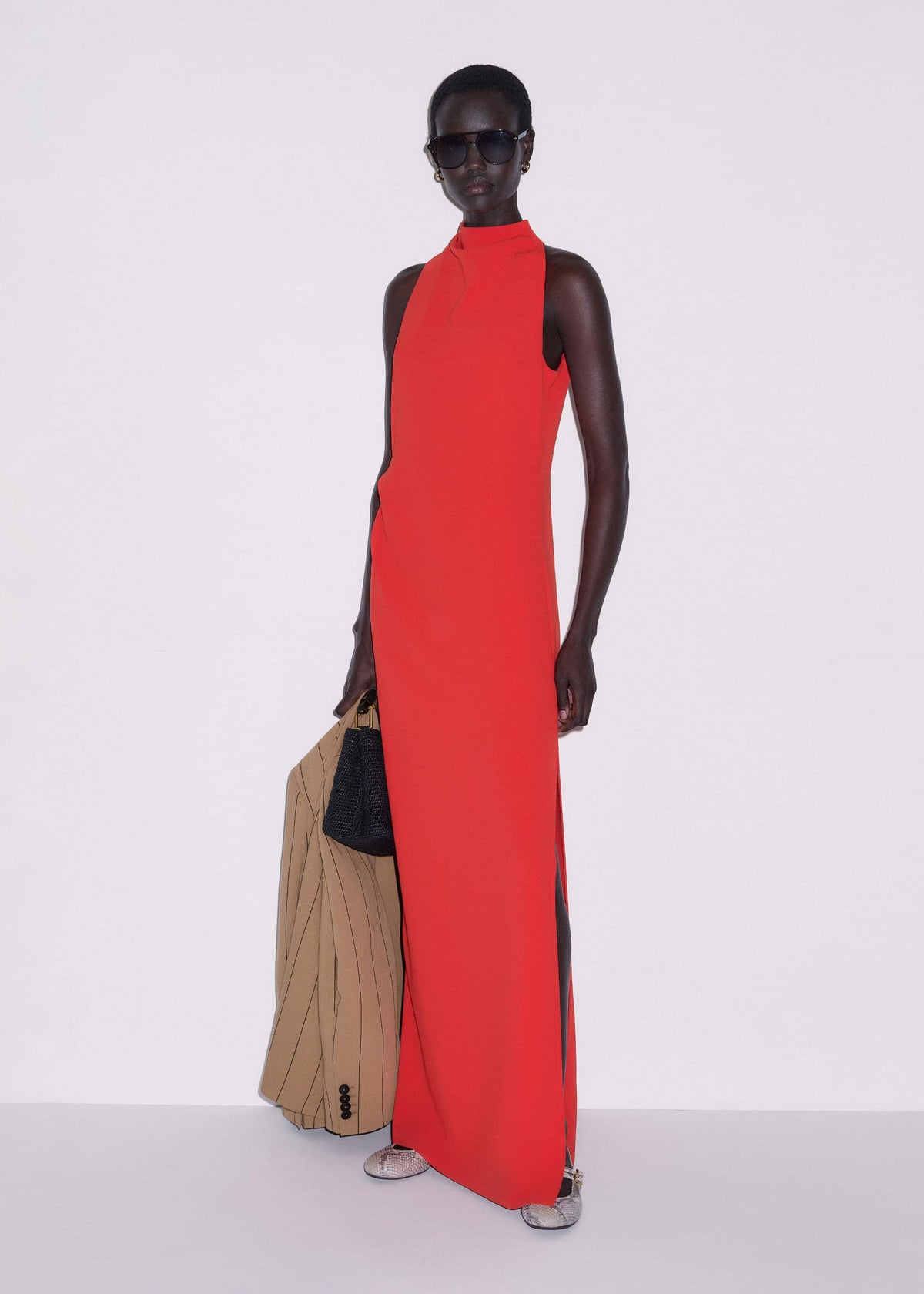 Red Draped Full Length Dress | ME+EM
