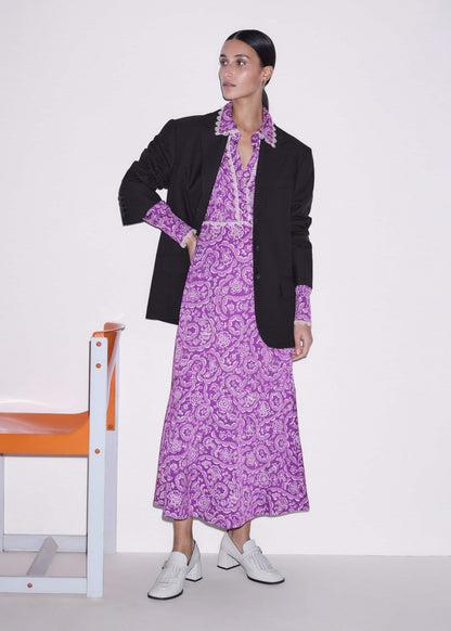 Purple Entangled Lace Print Fit + Flare Maxi Dress | ME+EM
