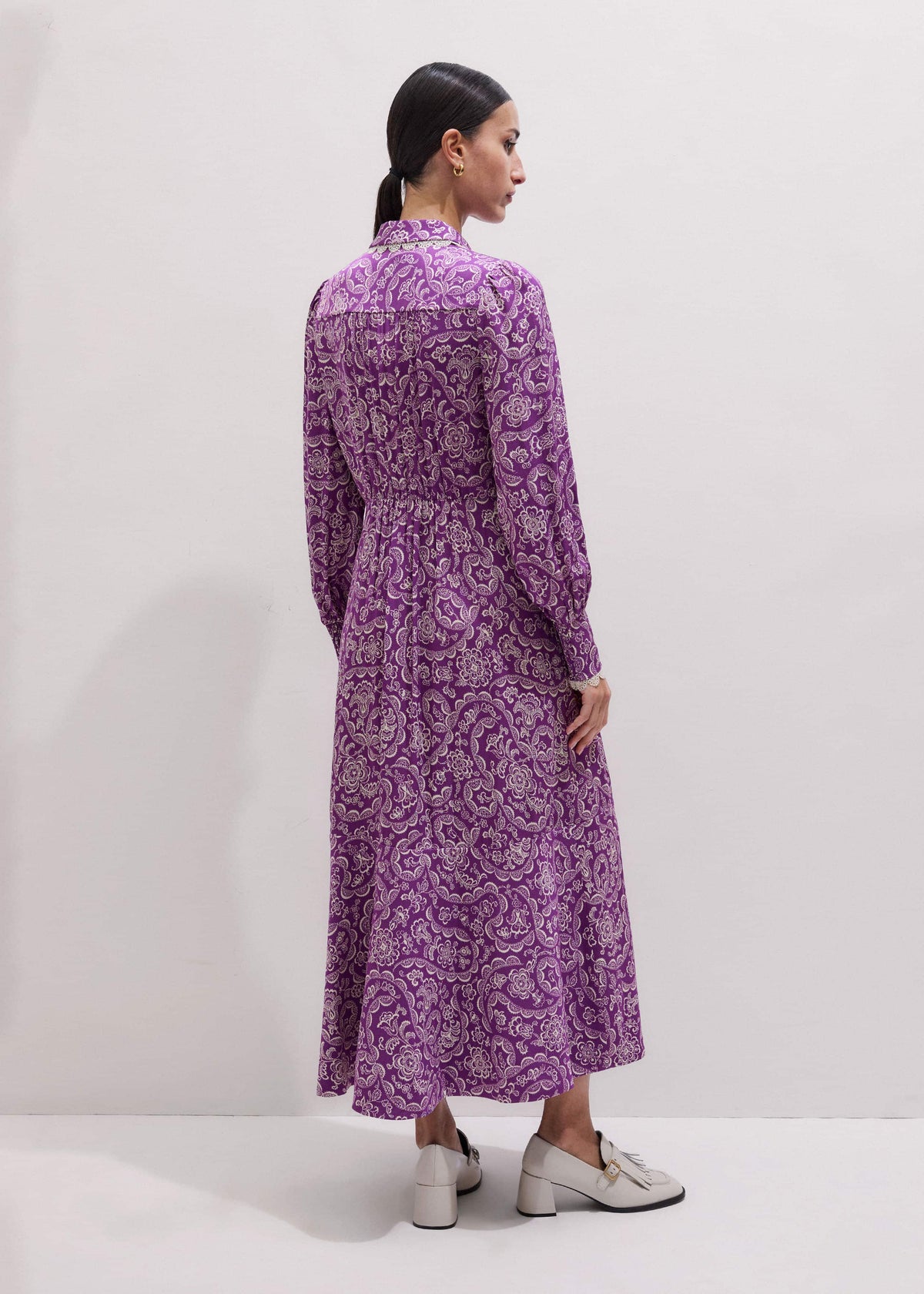 Purple Entangled Lace Print Fit + Flare Maxi Dress | ME+EM