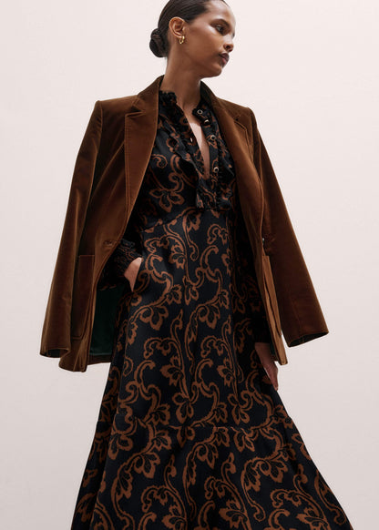 Black Floral Scroll Print Crepe Signature Maxi Dress | ME+EM